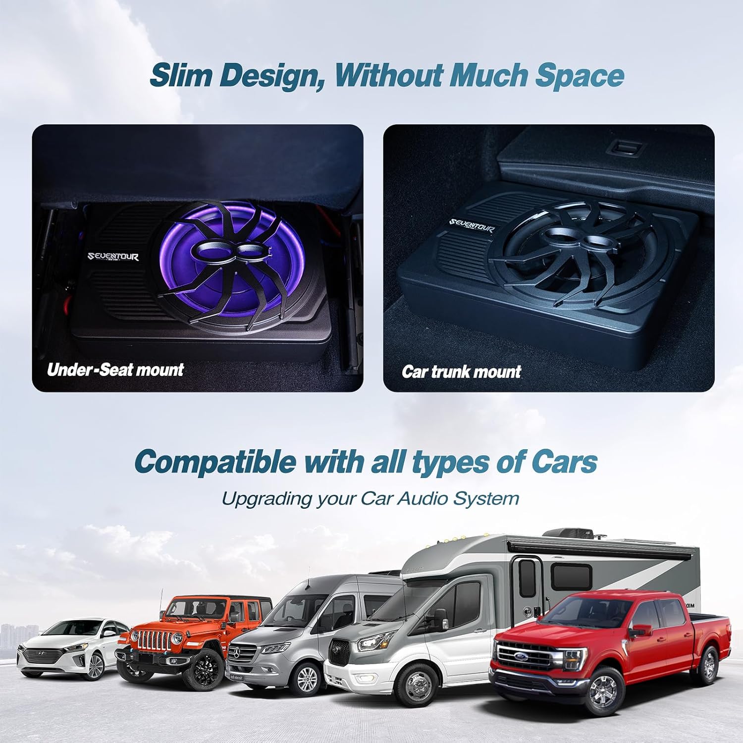 10" Upgrade 800W Slim Under Seat Powered Car Subwoofer, Car/Truck Audio Sub Built in Amplifier amp Combo Package, with Blue LED Light (Subwoofer+Installation Wire Kit) - Image 5