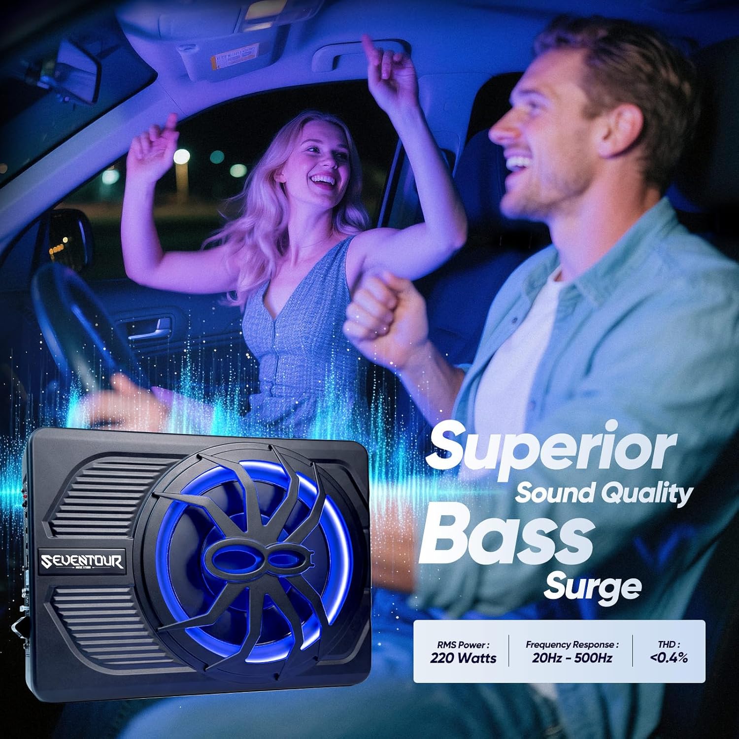 10" Upgrade 800W Slim Under Seat Powered Car Subwoofer, Car/Truck Audio Sub Built in Amplifier amp Combo Package, with Blue LED Light (Subwoofer+Installation Wire Kit) - Image 7