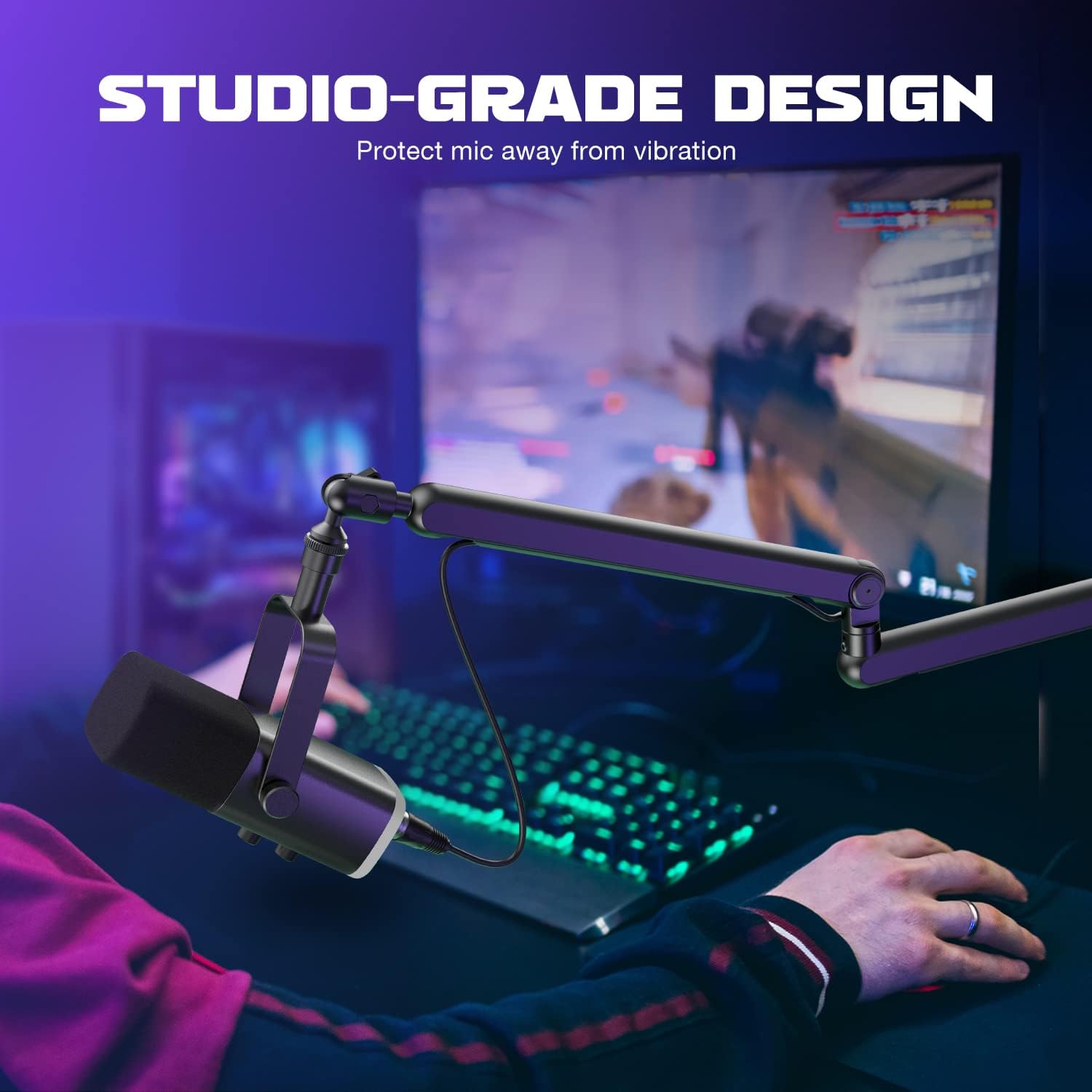 FIFINE Microphone Boom Arm, Low Profile Adjustable Stick Microphone Arm Stand with Desk Mount Clamp, Screw Adapter, Cable Management, for Podcast Streaming Gaming Studio-BM88 - Image 3