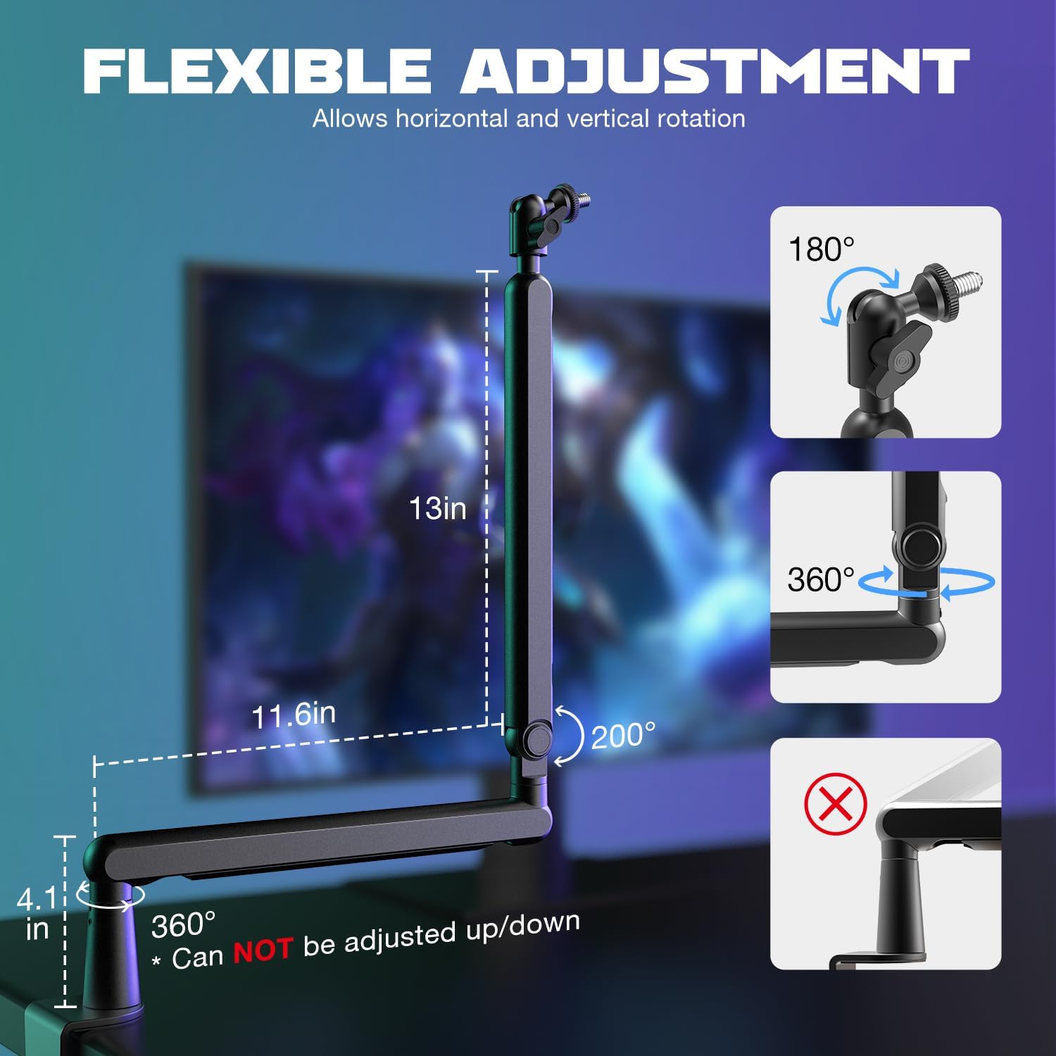 FIFINE Microphone Boom Arm, Low Profile Adjustable Stick Microphone Arm Stand with Desk Mount Clamp, Screw Adapter, Cable Management, for Podcast Streaming Gaming Studio-BM88 - Image 5