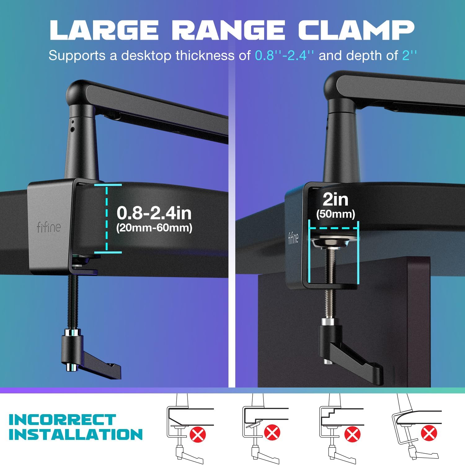 FIFINE Microphone Boom Arm, Low Profile Adjustable Stick Microphone Arm Stand with Desk Mount Clamp, Screw Adapter, Cable Management, for Podcast Streaming Gaming Studio-BM88 - Image 6