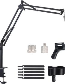 Microphone Stand Mic Boom Arm for Blue Yeti HyperX QuadCast SoloCast Yeti Nano Snowball Shure SM7B SM58 Q2U Fifine K669B and Other Mics, Overhead Mic Stand Desk Boom Arm with 5/8" 1/4" Adapter