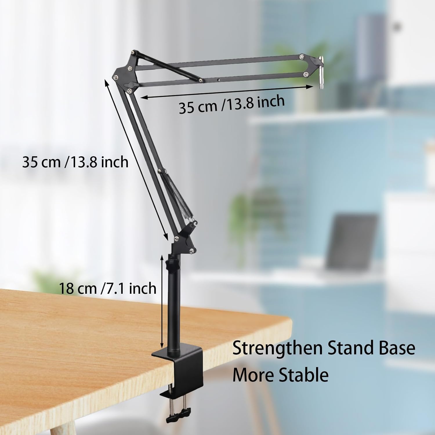 Microphone Stand Mic Boom Arm for Blue Yeti HyperX QuadCast SoloCast Yeti Nano Snowball Shure SM7B SM58 Q2U Fifine K669B and Other Mics, Overhead Mic Stand Desk Boom Arm with 5/8" 1/4" Adapter - Image 2