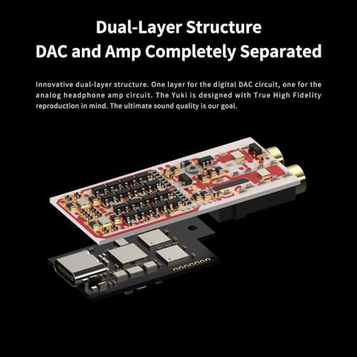 aune Yuki Portable DAC with Headphone Amp,Completely Separate DAC and AMP Ceramic Substrate Structure,32bit/768k DSD256 USB C Dongle with 3.5mm 4.4mm Output High-Res Lossless for Smartphone PC Laptops - Image 2