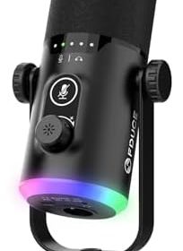FDUCE USB/XLR Gaming Microphone kit, Dynamic PC Mic for Podcasting Streaming, Computer RGB Mic Kit with Desktop Stand, Mute Button and Headphone Jack, for Recording, Vocal Voice-Over (D30)