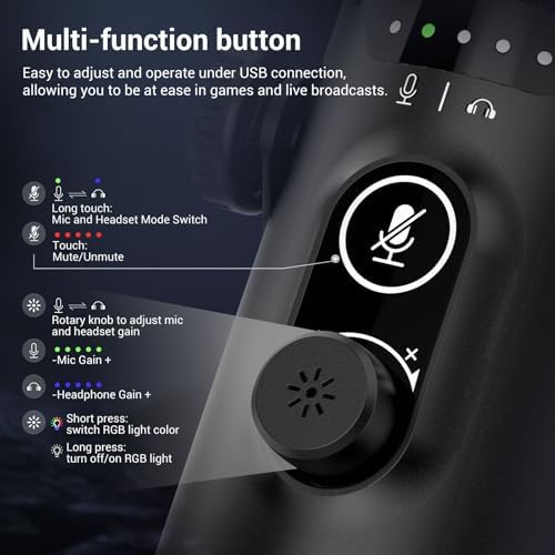 FDUCE USB/XLR Gaming Microphone kit, Dynamic PC Mic for Podcasting Streaming, Computer RGB Mic Kit with Desktop Stand, Mute Button and Headphone Jack, for Recording, Vocal Voice-Over (D30) - Image 5