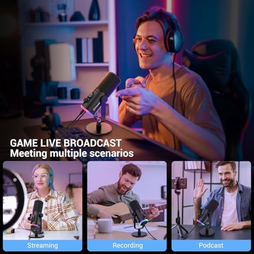 FDUCE USB/XLR Gaming Microphone kit, Dynamic PC Mic for Podcasting Streaming, Computer RGB Mic Kit with Desktop Stand, Mute Button and Headphone Jack, for Recording, Vocal Voice-Over (D30) - Image 6
