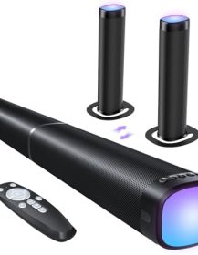 Sound Bar for Smart TV, 100W Sound Bar with 3 Dynamic RGB Lights,Bluetooth 5.3, ARC/Opt/AUX Connect, Dynamic Volume 3 Equalizer Modes,2 in 1 Detachable Soundbar for TV/PC/Gaming/Projectors