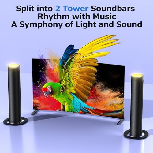 Sound Bar for Smart TV, 100W Sound Bar with 3 Dynamic RGB Lights,Bluetooth 5.3, ARC/Opt/AUX Connect, Dynamic Volume 3 Equalizer Modes,2 in 1 Detachable Soundbar for TV/PC/Gaming/Projectors - Image 3