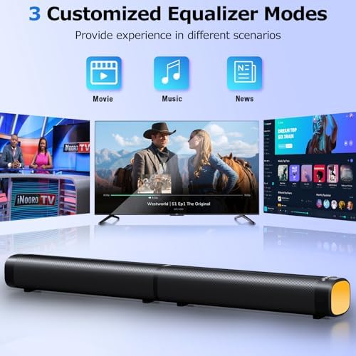 Sound Bar for Smart TV, 100W Sound Bar with 3 Dynamic RGB Lights,Bluetooth 5.3, ARC/Opt/AUX Connect, Dynamic Volume 3 Equalizer Modes,2 in 1 Detachable Soundbar for TV/PC/Gaming/Projectors - Image 5