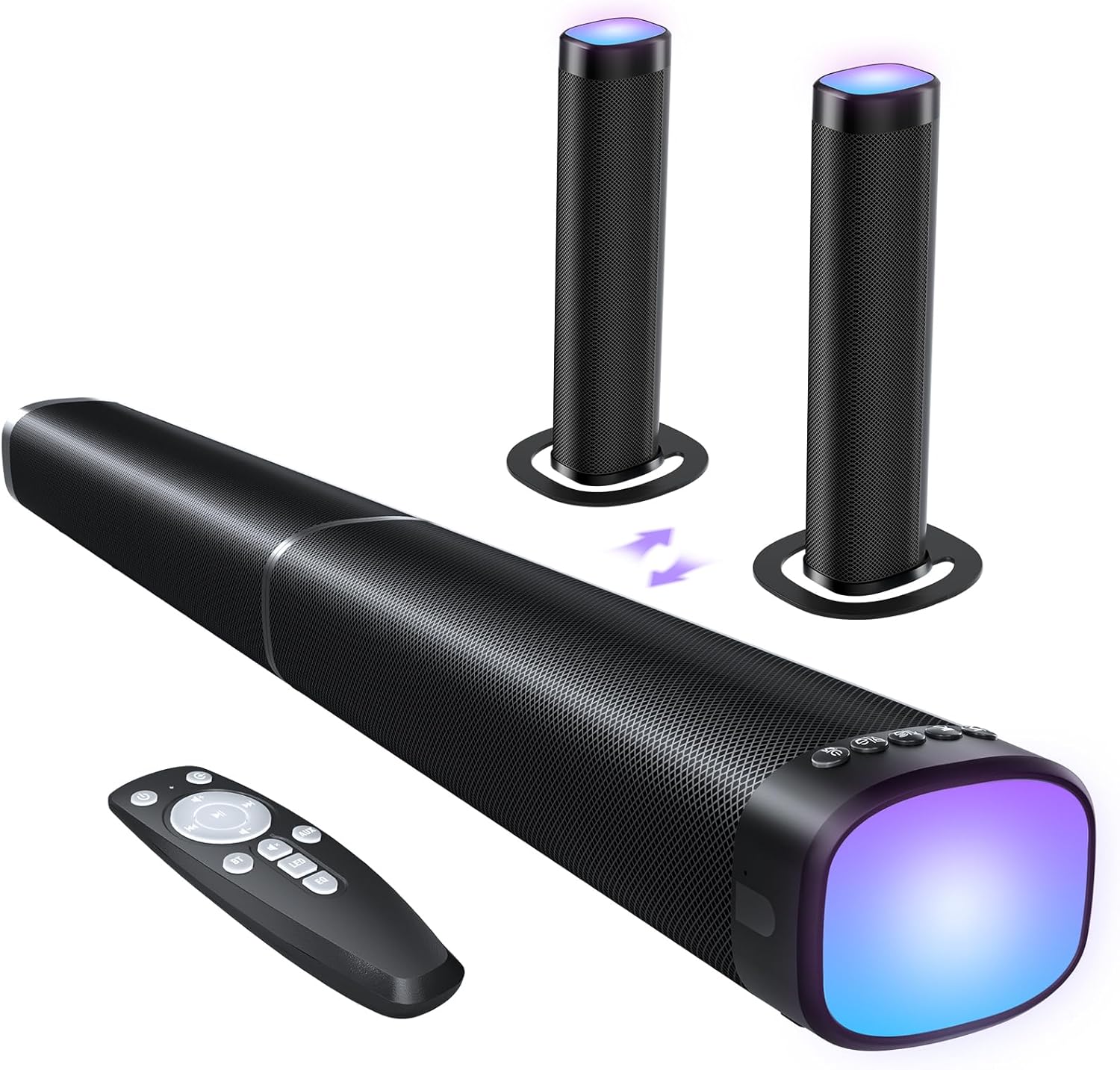 Sound Bar for Smart TV, 100W Sound Bar with 3 Dynamic RGB Lights,Bluetooth 5.3, ARC/Opt/AUX Connect, Dynamic Volume 3 Equalizer Modes,2 in 1 Detachable Soundbar for TV/PC/Gaming/Projectors - Image 8